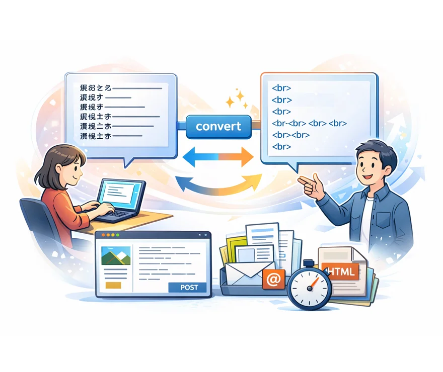 HTML改行タグ変換ツール|テキストを<br>へ一括整形